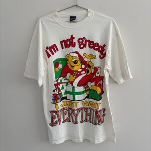 Vintage Sun Sportswear Im Not Greedy I Just Want Everything Christmas T-Shirt L